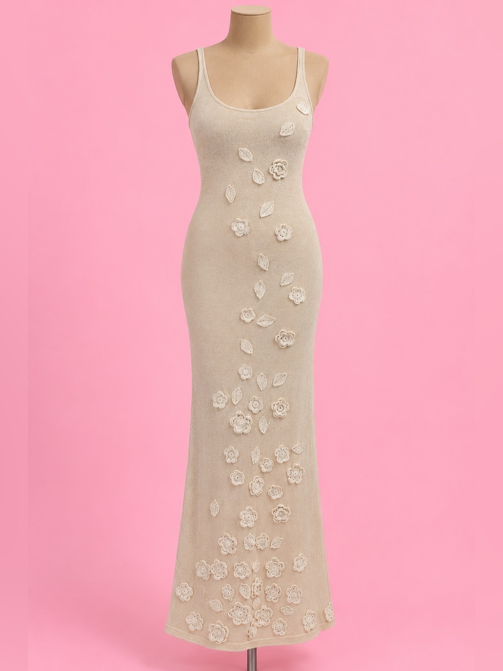 NWT Caroline Constas Shimmer Knit Flower Maxi Dress Gold XS